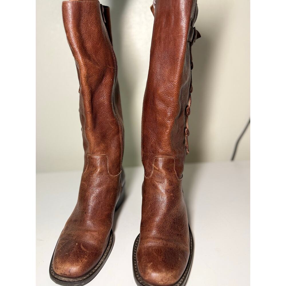 Vintage Brown Leather Tall Riding Boots Buckle Women’s 7.5 M - Picture 5 of 8